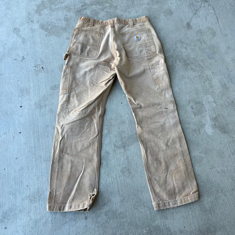 Pantalones de carpintero Carhartt de trabajo con doble rodilla descolorida en marrón, talla 32 x 32 imagen 5