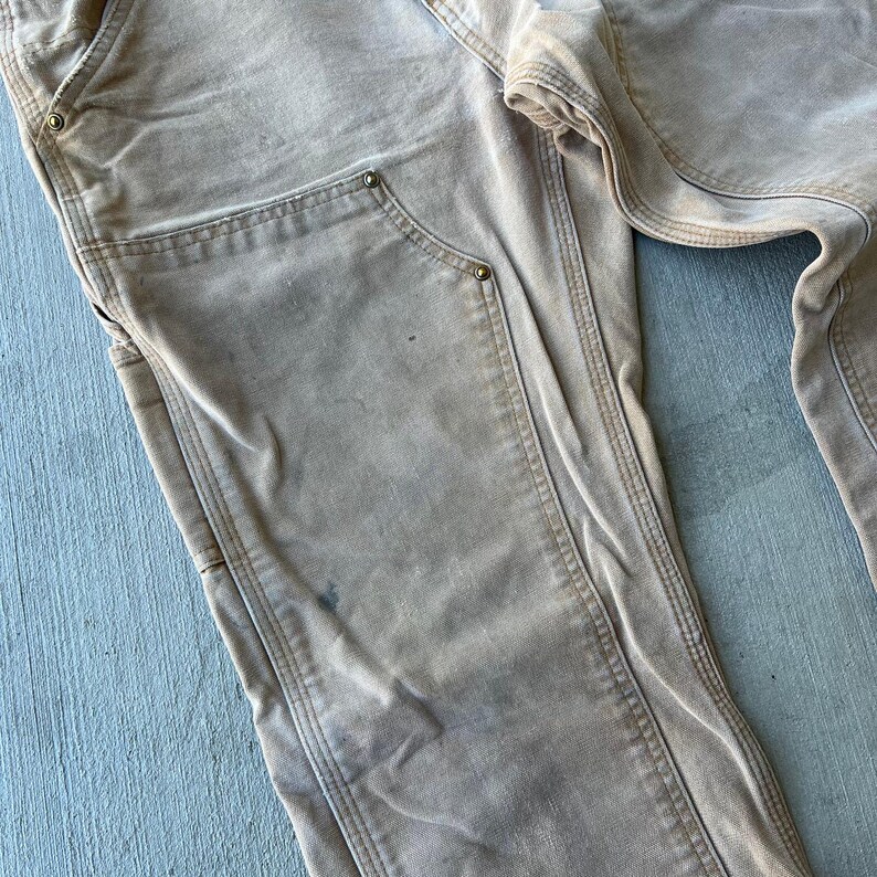 Pantalones de carpintero Carhartt de trabajo con doble rodilla descolorida en marrón, talla 32 x 32 imagen 3
