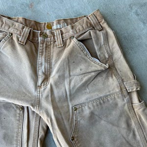 Pantalones de carpintero Carhartt de trabajo con doble rodilla descolorida en marrón, talla 32 x 32 imagen 2