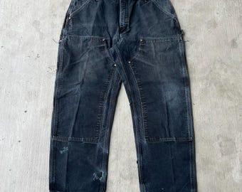 Carhartt faded black double knee work wear carpenter pants 38x30