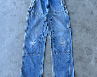 Carhartt faded blue denim jeans double knee work wear carpenter pants 31x32