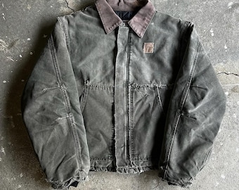 Vintage Carhart JQ185 Black Canvas 90s Work Jacket Sz 48 Corduroy