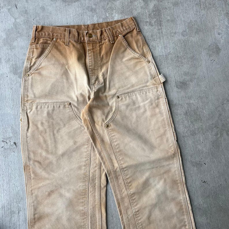 Pantalones de carpintero de trabajo Carhartt de color marrón descolorido con doble rodilla imagen 2