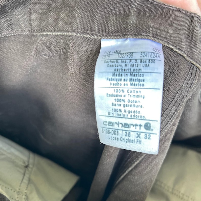 Pantalones de trabajo Carhartt color marrón desgastado con doble rodilla, estilo carpintero, talla 36x32 imagen 7
