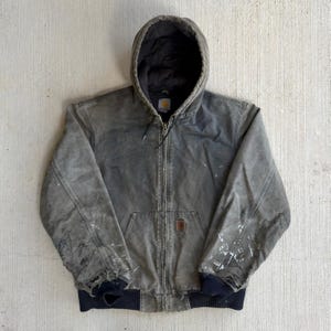 Carhartt J130 verblasste schwarze Arbeitsjacke mit Kapuze Medium