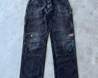Carhartt faded black double knee work wear carpenter pants 38x34