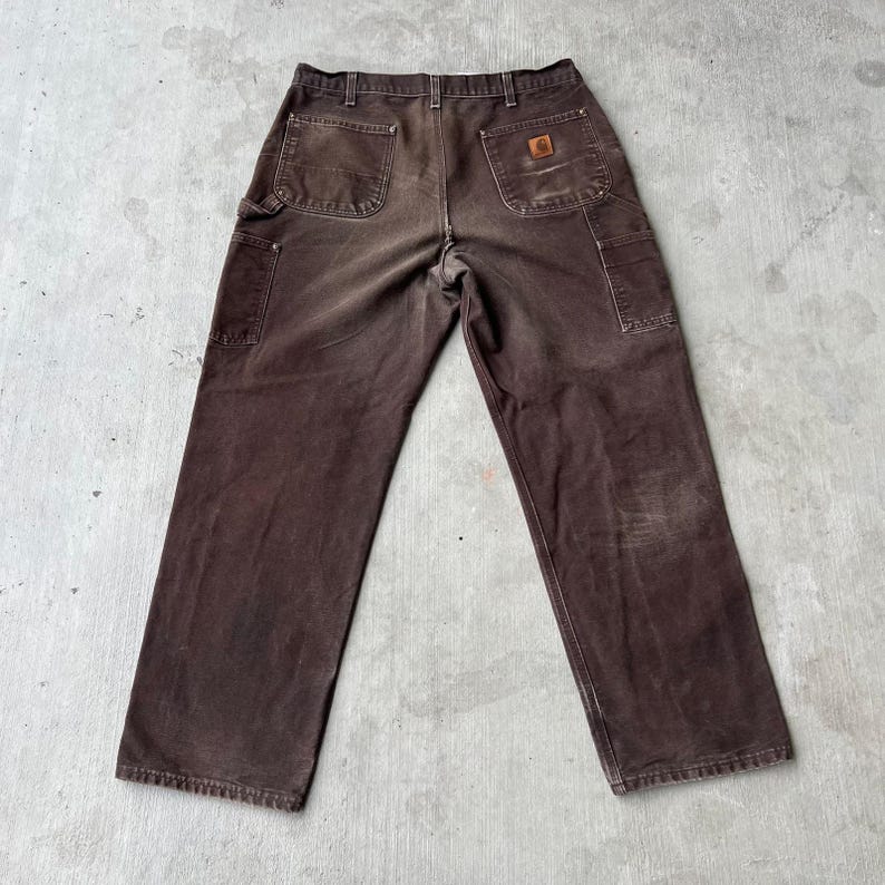 Pantalones de trabajo Carhartt color marrón desgastado con doble rodilla, estilo carpintero, talla 36x32 imagen 4