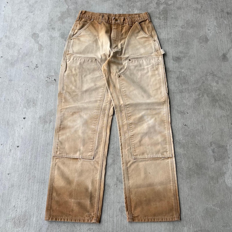 Pantalones de carpintero de trabajo Carhartt de color marrón descolorido con doble rodilla imagen 1