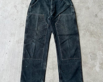 Carhartt faded black double knee work wear carpenter pants 36x32