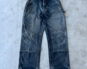 Vintage 90s Carhartt Double Knee Mos Green Dungarees 34 X 30