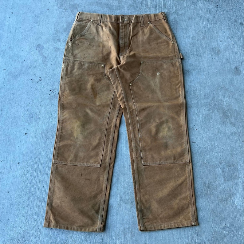 Pantalones de carpintero Carhartt marrones con doble rodilla, talla 40x34 imagen 1