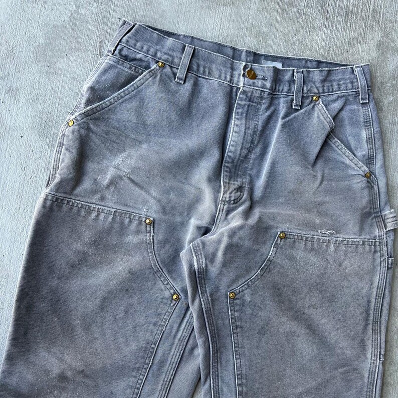 Carhartt faded gray double knee work wear carpenter pants 33x34 image 12
