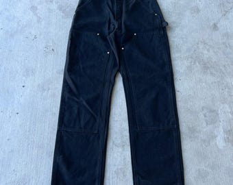 Pantalones de carpintero Carhartt negros con doble rodilla, talla 29x32