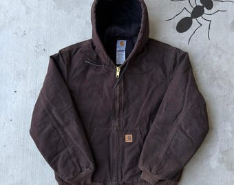 Chaqueta de trabajo con capucha Carhartt J130 DKB marrón, talla mediana