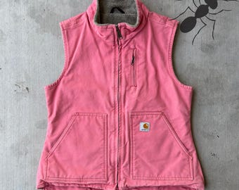 Vintage Carhartt Women's Sherpa Lined Pink Zip up Work Vest Size