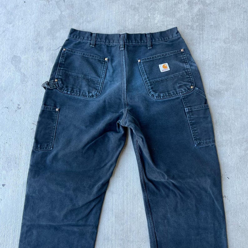 Pantalones de carpintero Carhartt de trabajo con doble rodilla en negro descolorido, talla 34 x 32 imagen 9