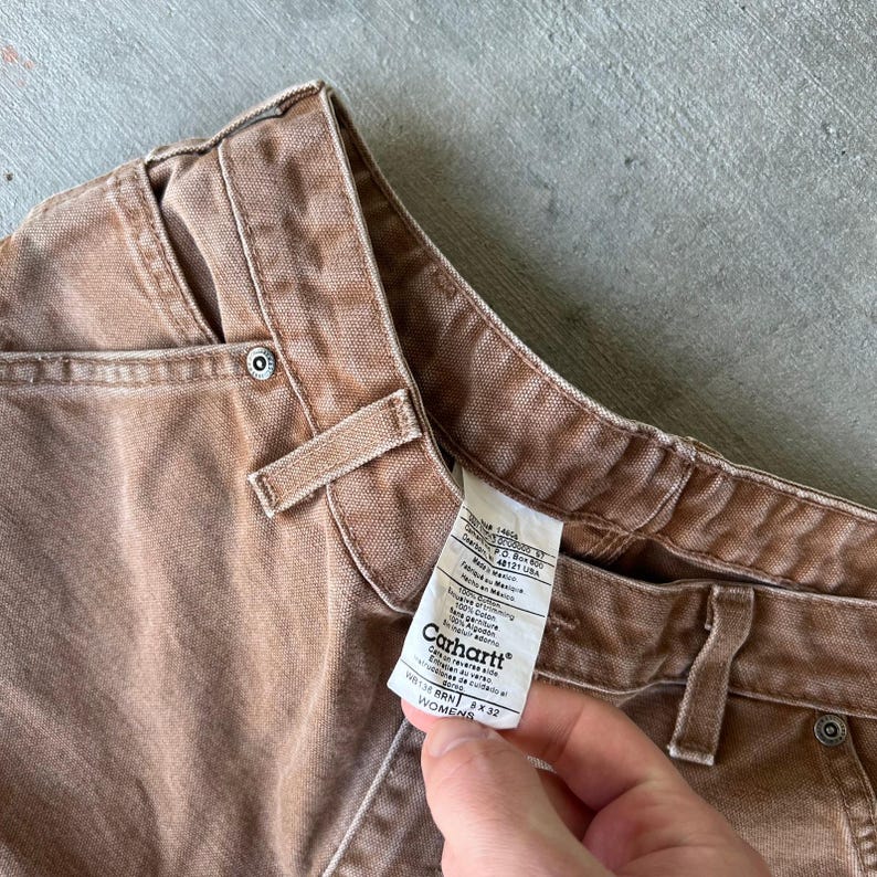 Pantalones de carpintero Carhartt marrones con doble rodilla para mujer imagen 5