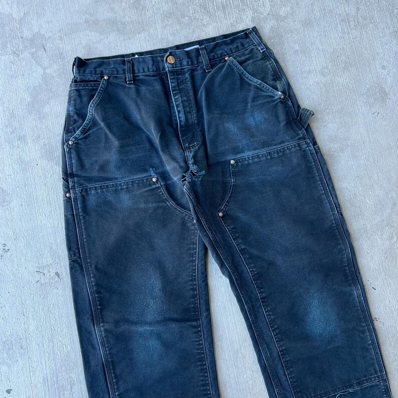 Pantalones de carpintero Carhartt de trabajo con doble rodilla en negro descolorido, talla 34 x 32 imagen 3
