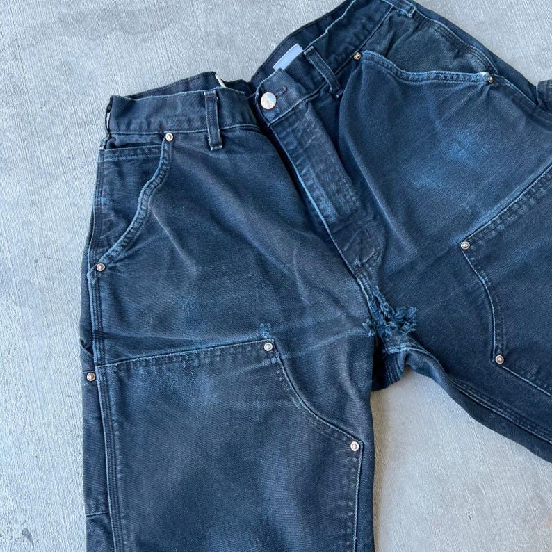 Pantalones de carpintero Carhartt de trabajo con doble rodilla en negro descolorido, talla 34 x 32 imagen 4