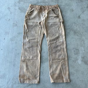 Pantalones de carpintero Carhartt de trabajo con doble rodilla descolorida en marrón, talla 32 x 32 imagen 1