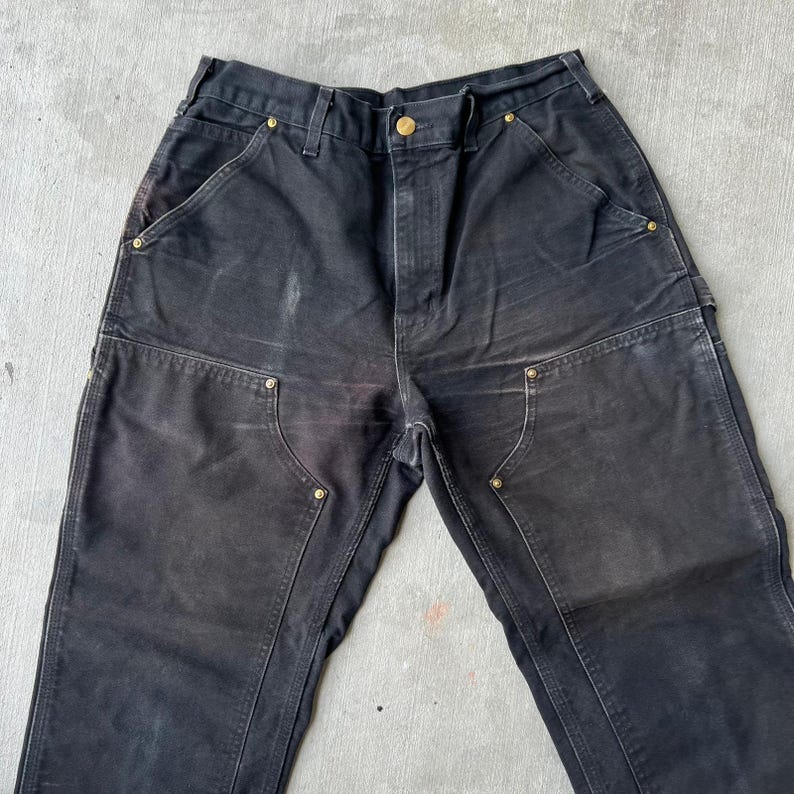 Pantalones de carpintero de trabajo Carhartt de color negro descolorido con doble rodilla imagen 8