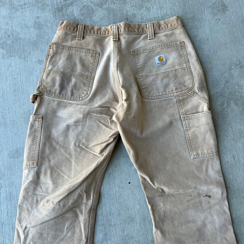 Pantalones de carpintero Carhartt de trabajo con doble rodilla descolorida en marrón, talla 32 x 32 imagen 6