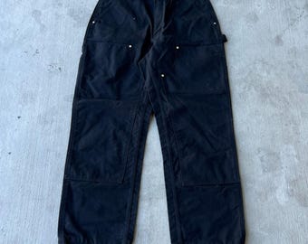 Pantalones de carpintero Carhartt negros con doble rodilla, talla 34x32