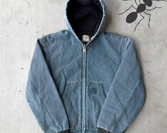 Chaqueta de trabajo con capucha Carhartt J68 HTG verde desteñido, talla pequeña.