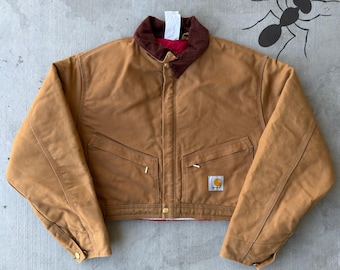 Vintage Y2K Carhartt brown cropped Detroit style work wear jacket