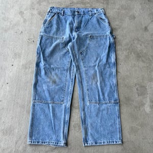 34x28.5 Carhartt blue denim jeans double knee work wear carpenter pants image 1