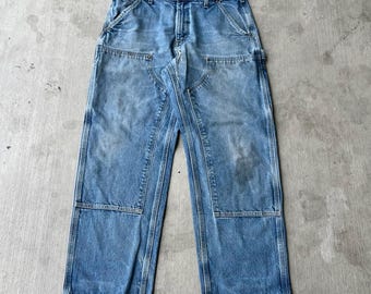 Pantalones de carpintero de trabajo Carhartt de mezclilla azul con doble rodilla