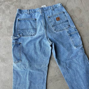34x28.5 Carhartt blue denim jeans double knee work wear carpenter pants image 6