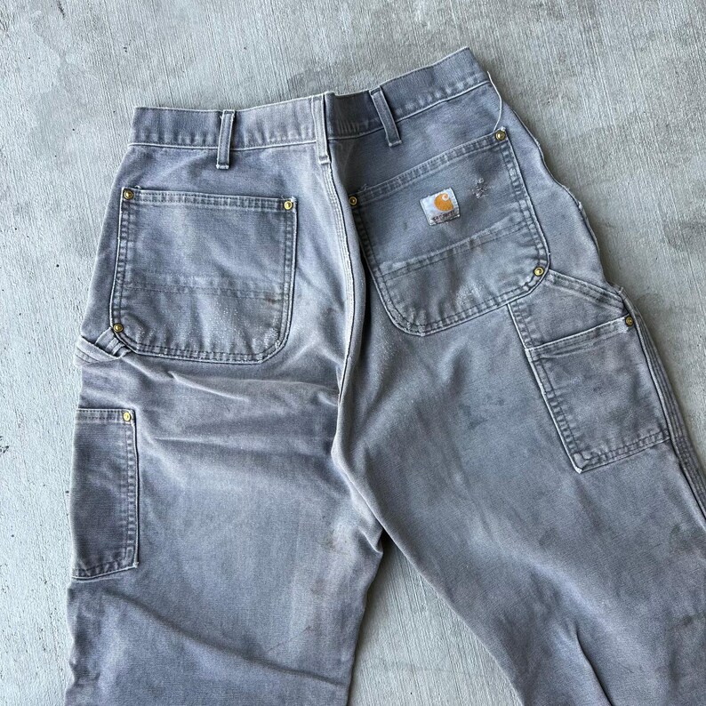 Carhartt faded gray double knee work wear carpenter pants 33x34 image 10