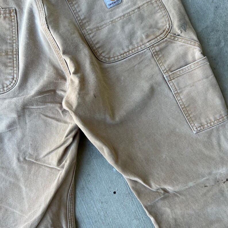 Pantalones de carpintero Carhartt de trabajo con doble rodilla descolorida en marrón, talla 32 x 32 imagen 12