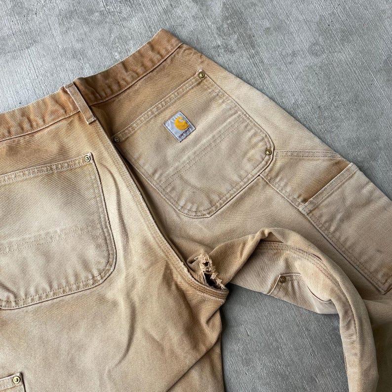 Pantalones de carpintero de trabajo Carhartt de color marrón descolorido con doble rodilla imagen 6