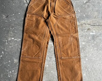 Pantalones de carpintero Carhartt marrones con doble rodilla, talla 36x30