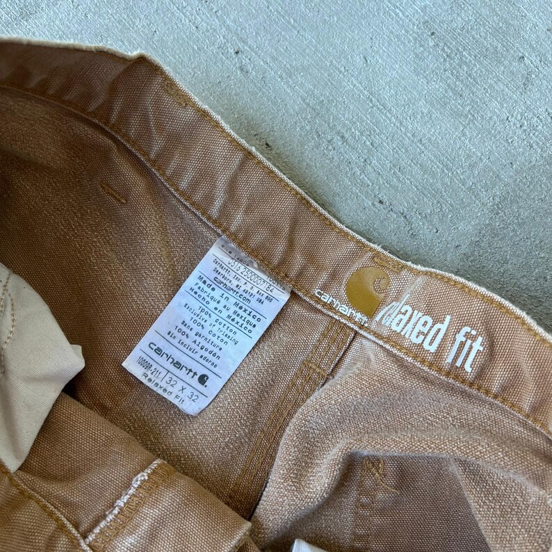 Pantalones de carpintero Carhartt de trabajo con doble rodilla descolorida en marrón, talla 32 x 32 imagen 7