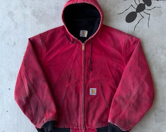 Vintage Y2K Pink Carhartt Active Jacket: Faded Canvas Hooded Vintage Y2K Pink Carhartt Active Jacket: Faded Canvas Hooded