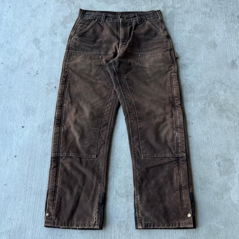 Carhartt faded brown insulated double knee work wear carpenter pants image 1