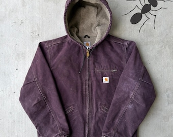 Vintage 90s Carhartt Hooded Jacket: Lavender Purple Sherpa Lined
