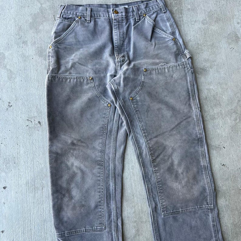 Carhartt faded gray double knee work wear carpenter pants 33x34 image 2