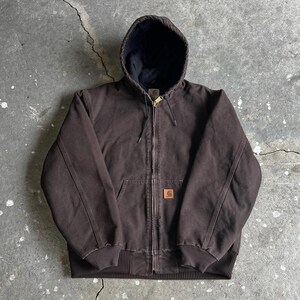 Carhartt J130 DKB brown hooded work wear jacket Medium