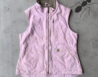 Vintage Carhartt Women's Sherpa Lined Pink Zip up Work Vest Size