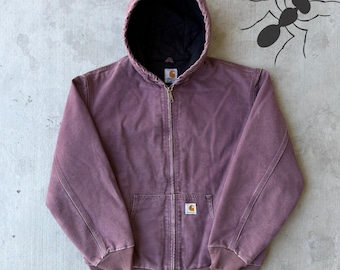 Vintage 90s Carhartt Hooded Jacket: Lavender Purple Sherpa Lined
