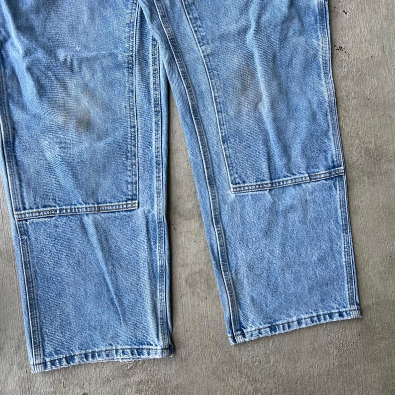 34x28.5 Carhartt blue denim jeans double knee work wear carpenter pants image 8