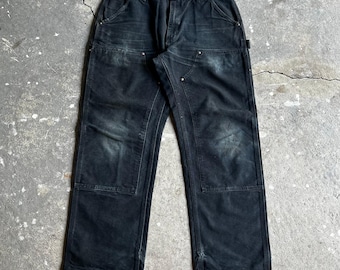Carhartt faded black double knee work wear carpenter pants 34x32