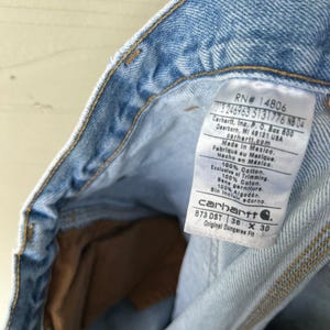 34x28.5 Carhartt blue denim jeans double knee work wear carpenter pants image 7