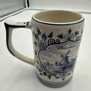 Vintage Heineken Hand Painted Delft Blue Stein Beer Mug Made in Holland image 3