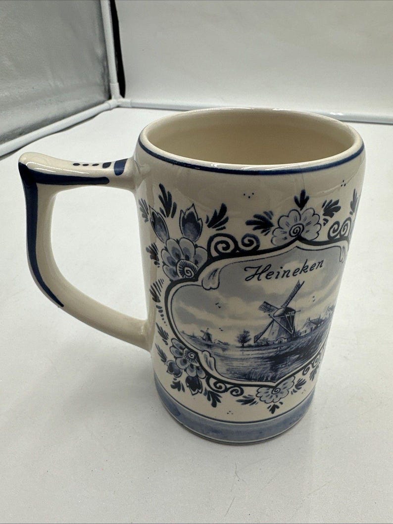 Vintage Heineken Hand Painted Delft Blue Stein Beer Mug Made in Holland image 3