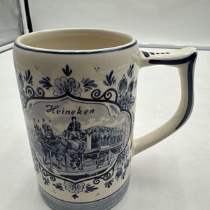 Vintage Heineken Hand Painted Delft Blue Stein Beer Mug Made in Holland image 1
